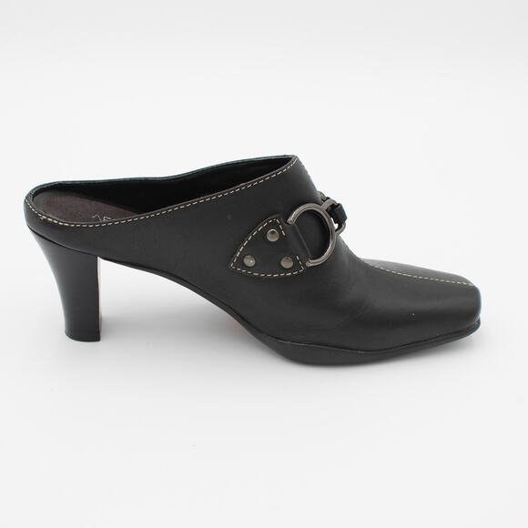 Y2K Harness Mule Womens 6.5 Black Leather Slip On Heel Aerosoles Comfort Shoe - Picture 8 of 9